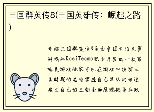 三国群英传8(三国英雄传：崛起之路)